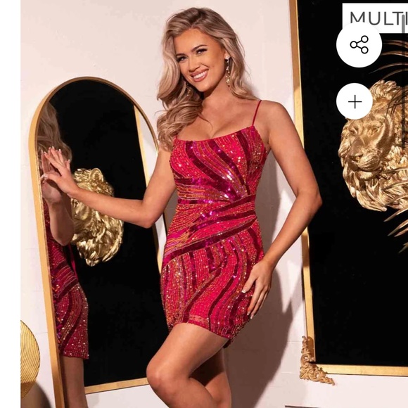 Rachel Alan 40590 Fuscia Sequin Dress - Picture 1 of 6